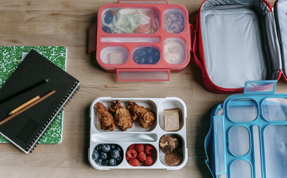 School lunchbox with notebooks