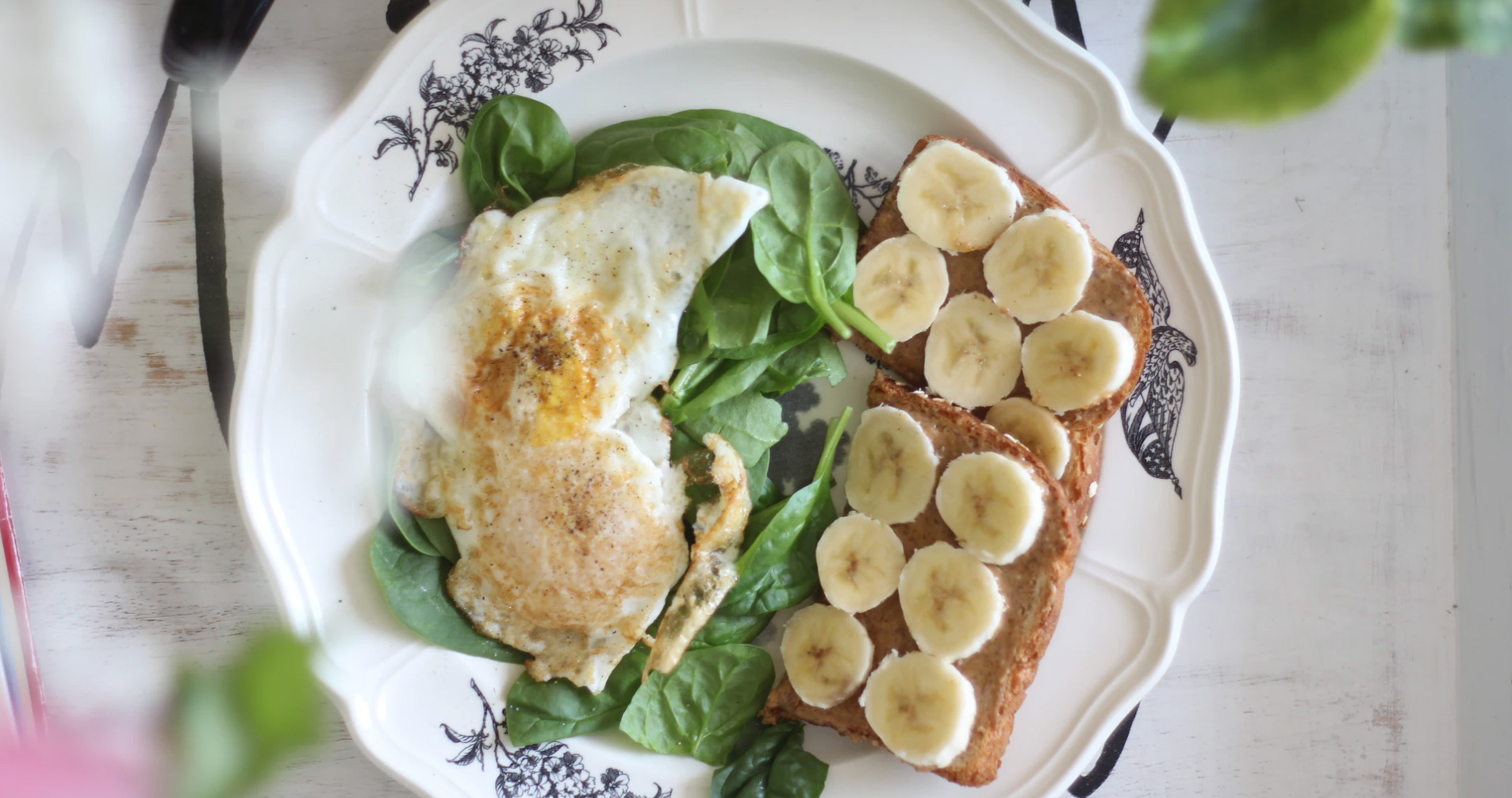 Healthy Breakfast of eggs spinach, bananas, and whole-wheat toast - Unsplash: Naomi Irons