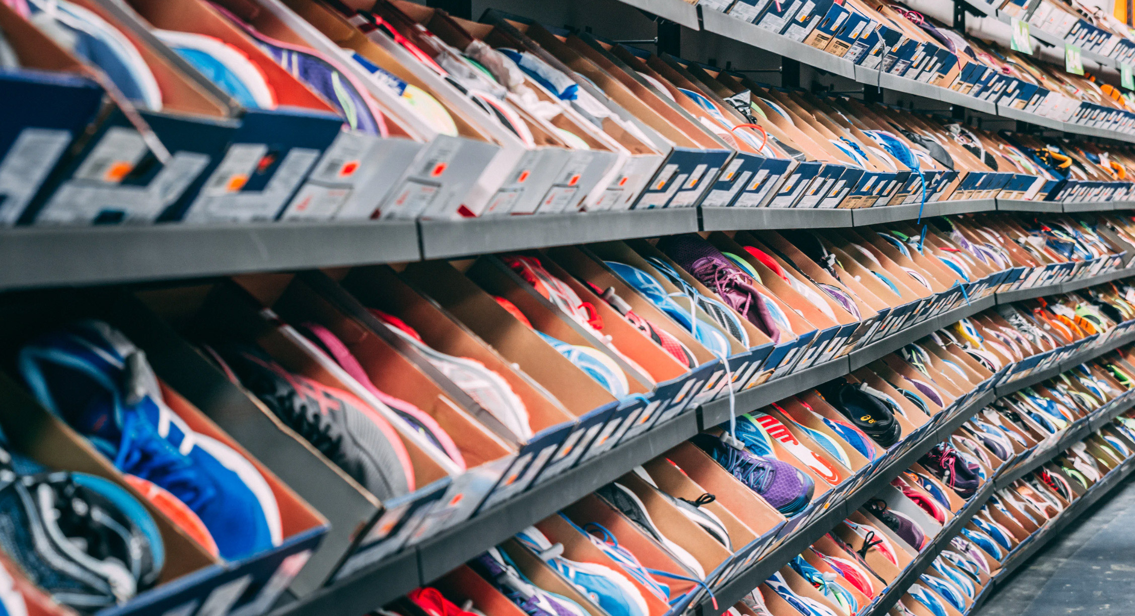 A wall of shoes to buy from 