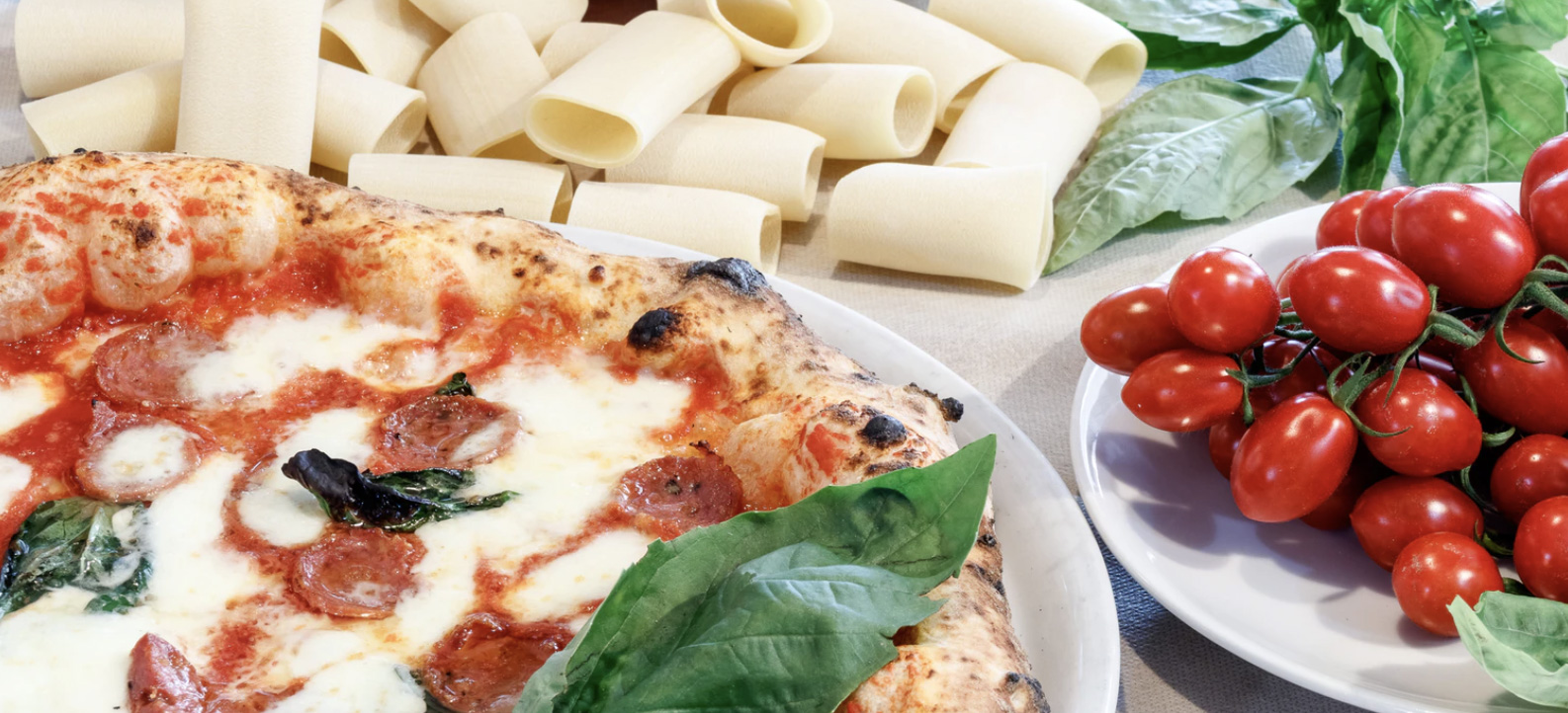 Pasta and pizza on a plate