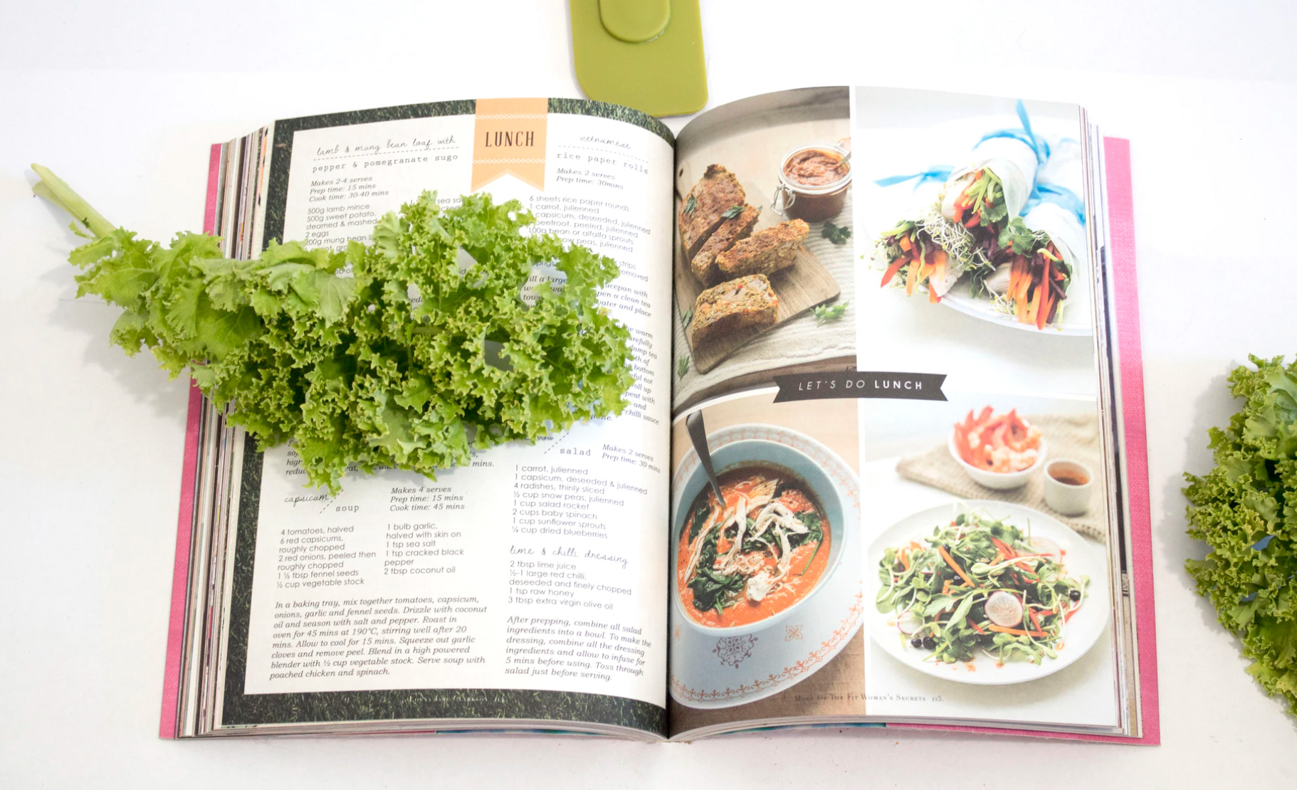 Open recipe book with foods to make 