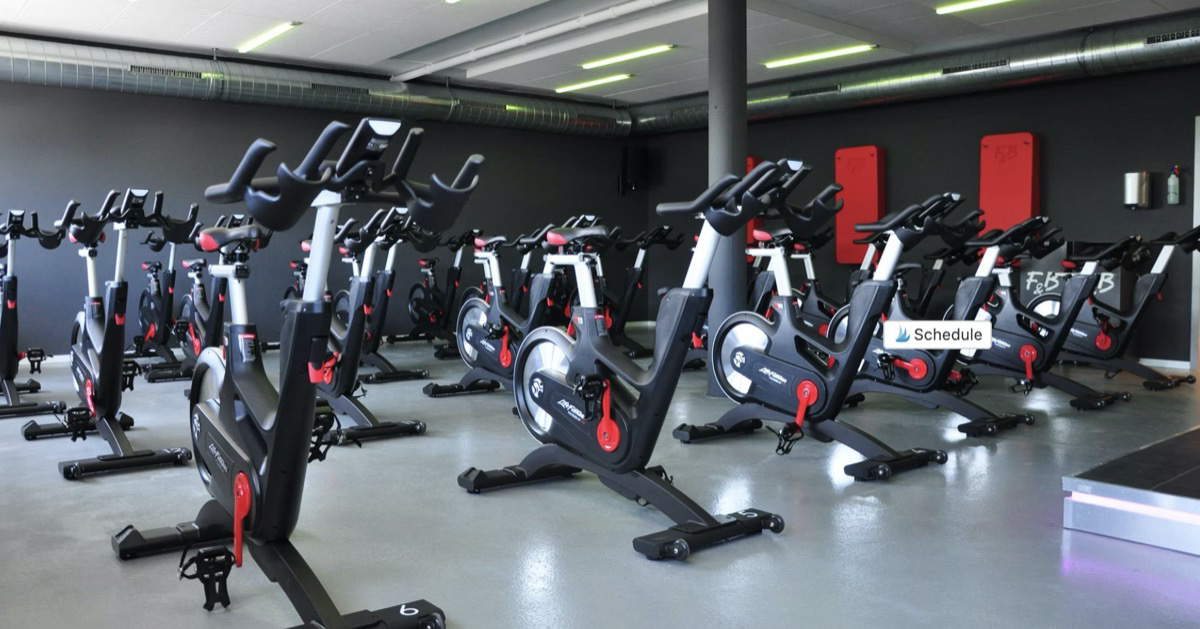 Spin bikes in a studio