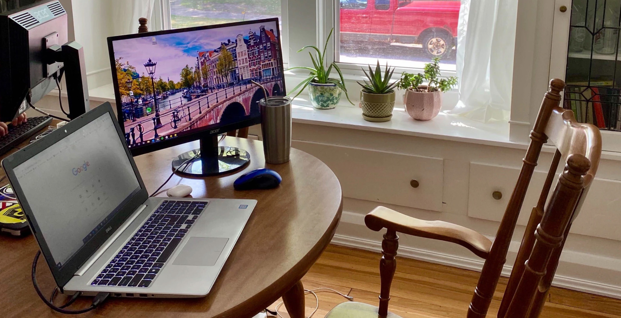 Working from home in the kitchen 